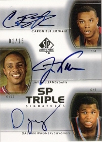 2002-03 SP Authentic SP Triple Signatures #CBJWDW Wagner/Butler/J.Williams #ed to 15