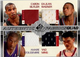 2003-04 SP Game Used Authentic Fabrics Quad #1 Butler/Wagner/A.Stoudemire/Ming #ed to 10