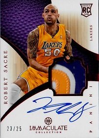 2012-13 Immaculate Collection Jumbo Patch Autographs Red #RS Robert Sacre #ed to 25